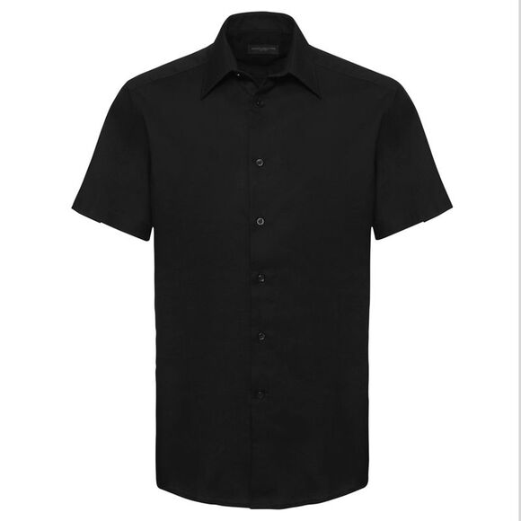 Russell Collection Mens Short Sleeve Easy Care Tailored Oxford Shirt / Black - Picture 1 of 4